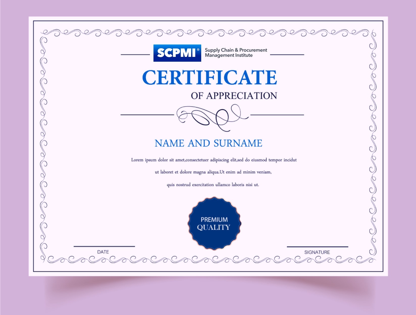 Framed SCPMI certificate of appreciation