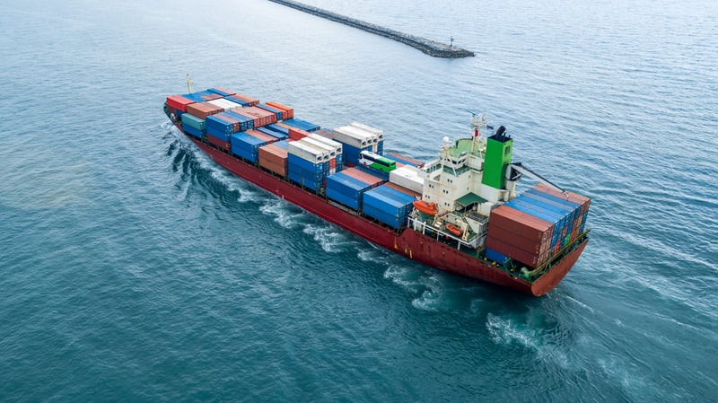 Container ship at a port